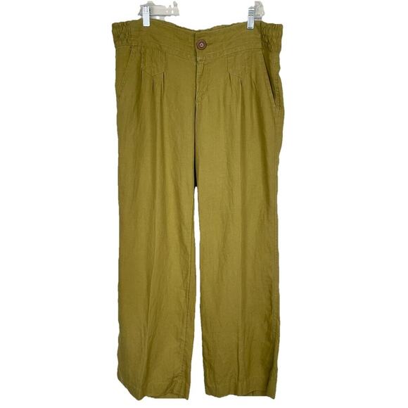 Athleta Lagoon 100% Linen Pants Women’s 14 Tall Green Moss Wide Leg Boho Coastal - Picture 1 of 14